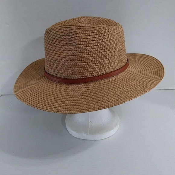 Women's Tan With Brown Band Straw Hat *NWOT* - Picture 2 of 8